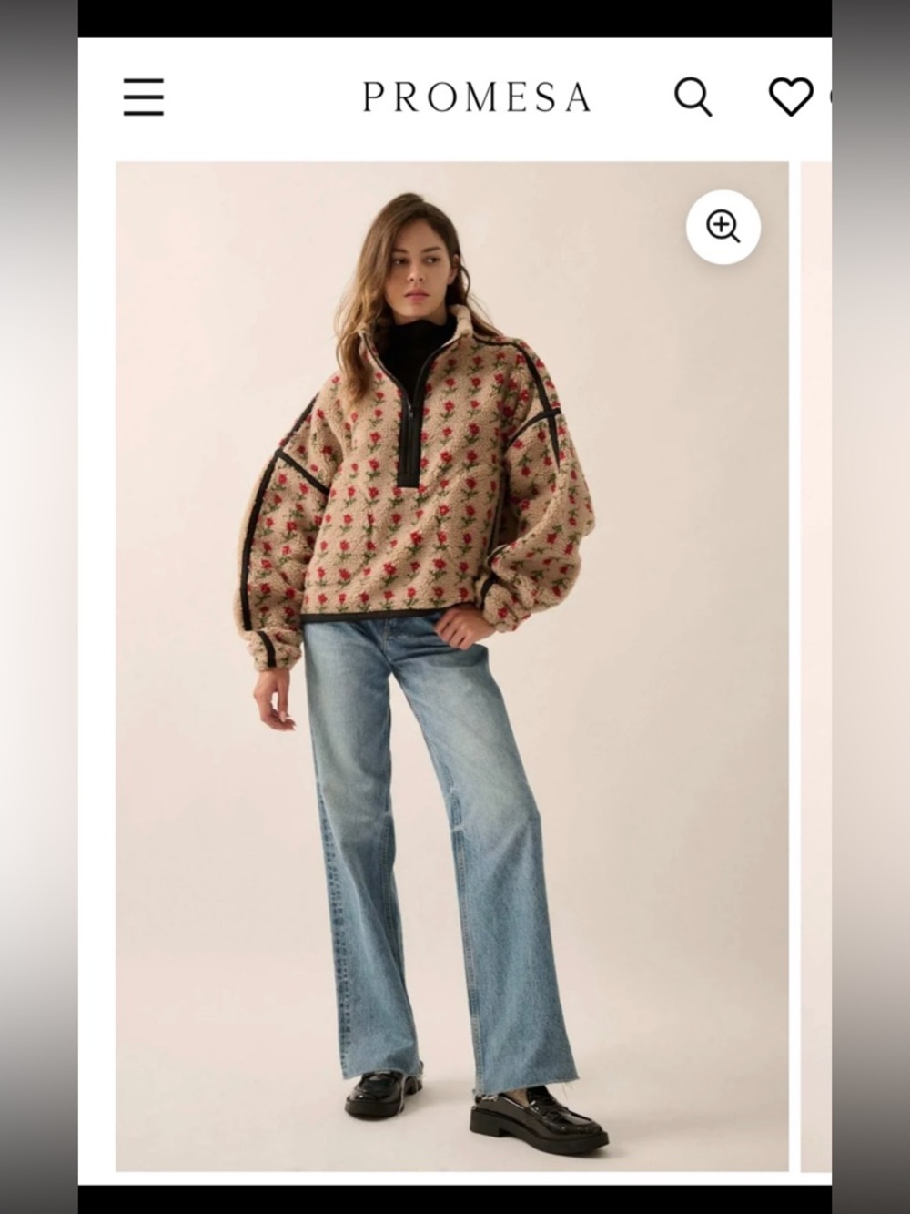 Cozy Teddy Plush Fleece, Oversized, PROMESA, Floral, Half-Zip Pullover, Fall S - Picture 4 of 16